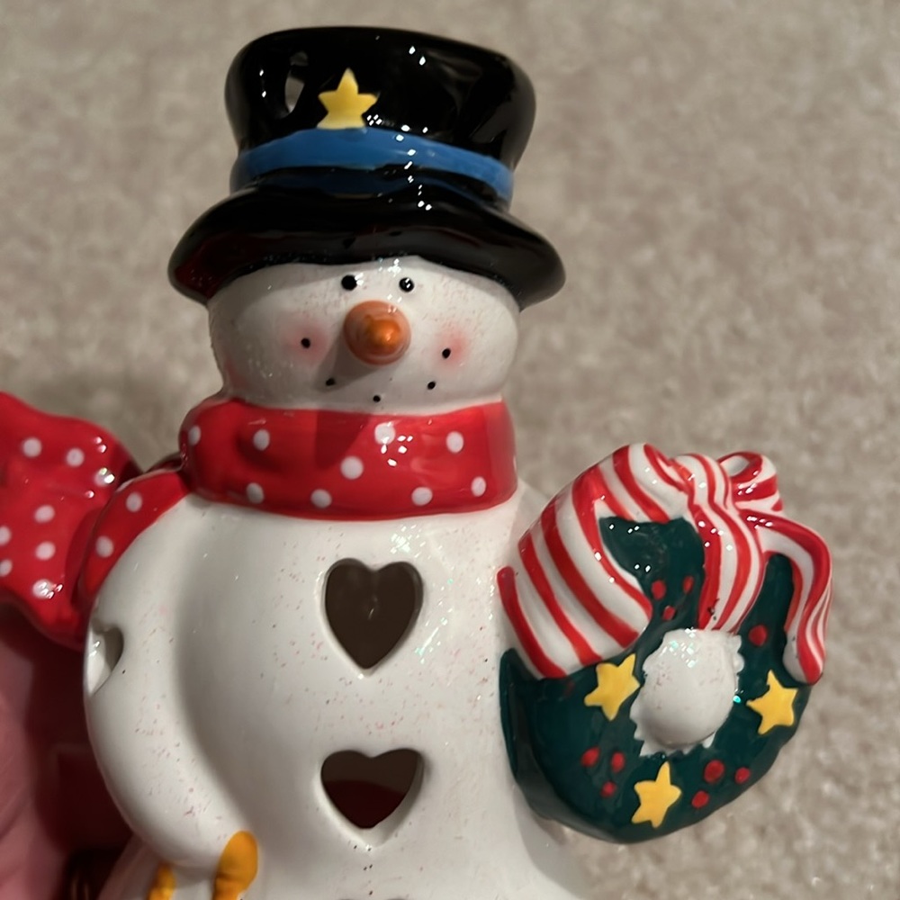 Bundle Hallmark Snowman Tealight burner & Red Glitter shelf standing sign EC - Picture 7 of 9